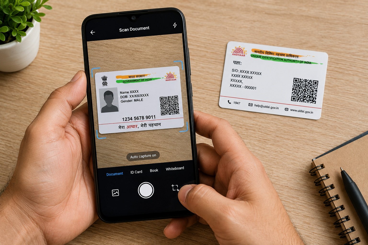 Scanning an Aadhaar card with a phone