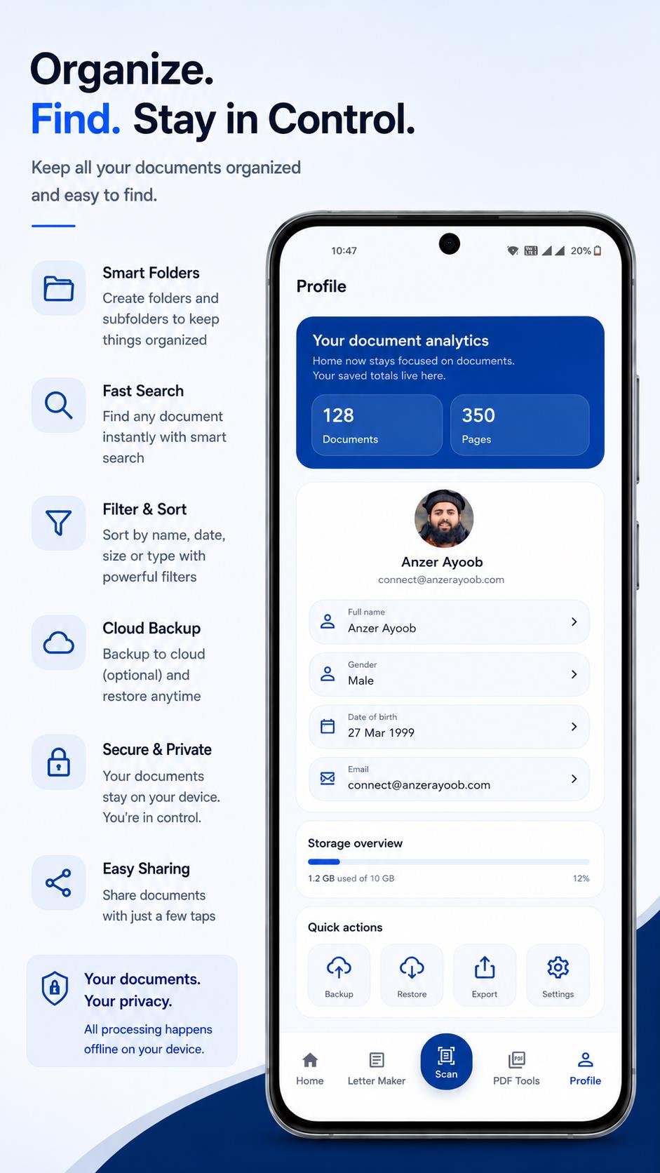 Profile and settings